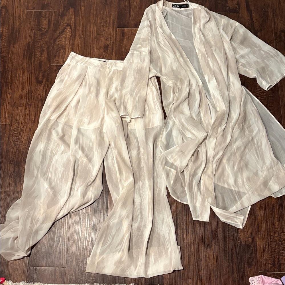 Zara Cream Wide Leg Pants & Jumpsuit Set